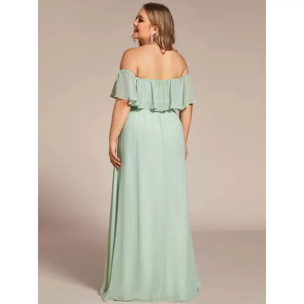 EverPretty Womens Plus Size Off Shoulder Ruffle Sleeves Side Split Chiffon Floor Length Formal Dress 0968PZUSAMint Green