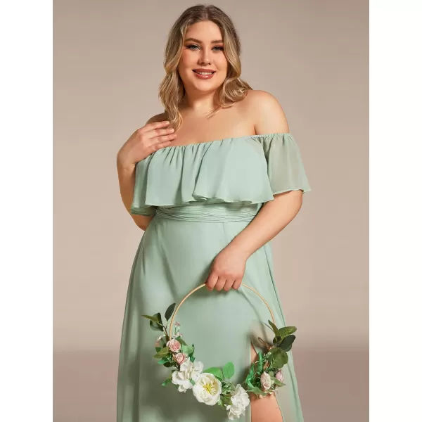 EverPretty Womens Plus Size Off Shoulder Ruffle Sleeves Side Split Chiffon Floor Length Formal Dress 0968PZUSAMint Green