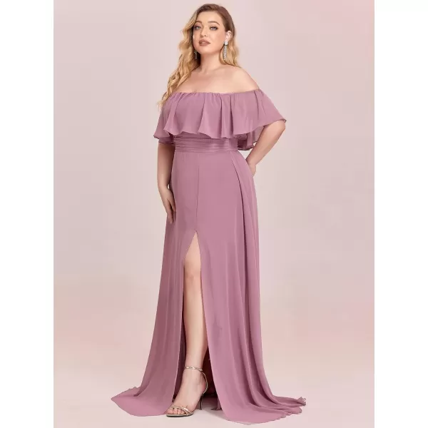 EverPretty Womens Plus Size Off Shoulder Ruffle Sleeves Side Split Chiffon Floor Length Formal Dress 0968PZUSAOrchid