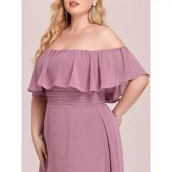 EverPretty Womens Plus Size Off Shoulder Ruffle Sleeves Side Split Chiffon Floor Length Formal Dress 0968PZUSAOrchid