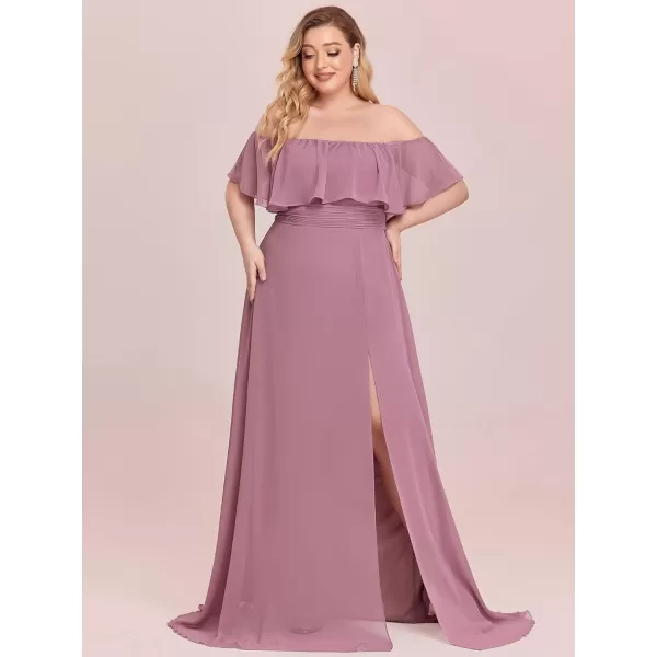 EverPretty Womens Plus Size Off Shoulder Ruffle Sleeves Side Split Chiffon Floor Length Formal Dress 0968PZUSAOrchid