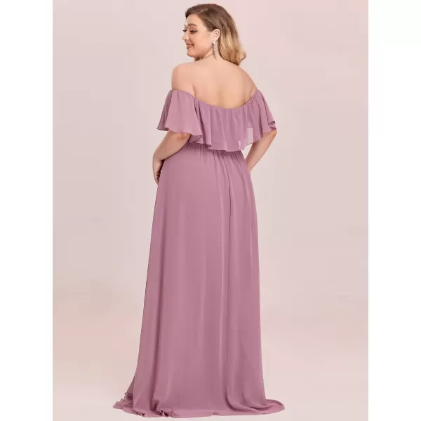 EverPretty Womens Plus Size Off Shoulder Ruffle Sleeves Side Split Chiffon Floor Length Formal Dress 0968PZUSAOrchid