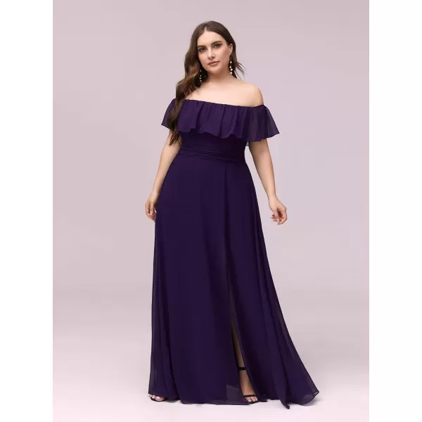 EverPretty Womens Plus Size Off Shoulder Ruffle Sleeves Side Split Chiffon Floor Length Formal Dress 0968PZUSAPurple