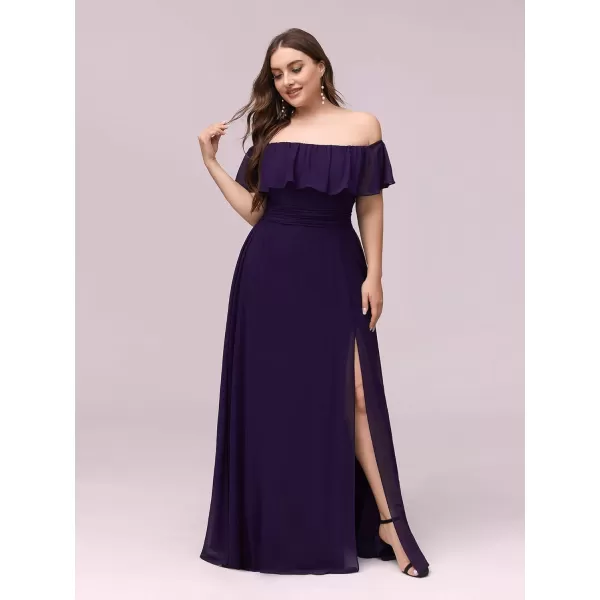 EverPretty Womens Plus Size Off Shoulder Ruffle Sleeves Side Split Chiffon Floor Length Formal Dress 0968PZUSAPurple