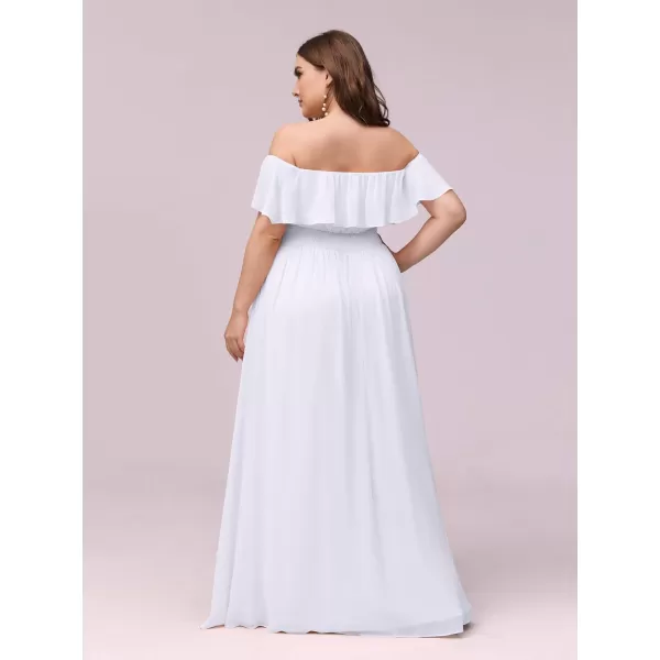 EverPretty Womens Plus Size Off Shoulder Ruffle Sleeves Side Split Chiffon Floor Length Formal Dress 0968PZUSAWhite