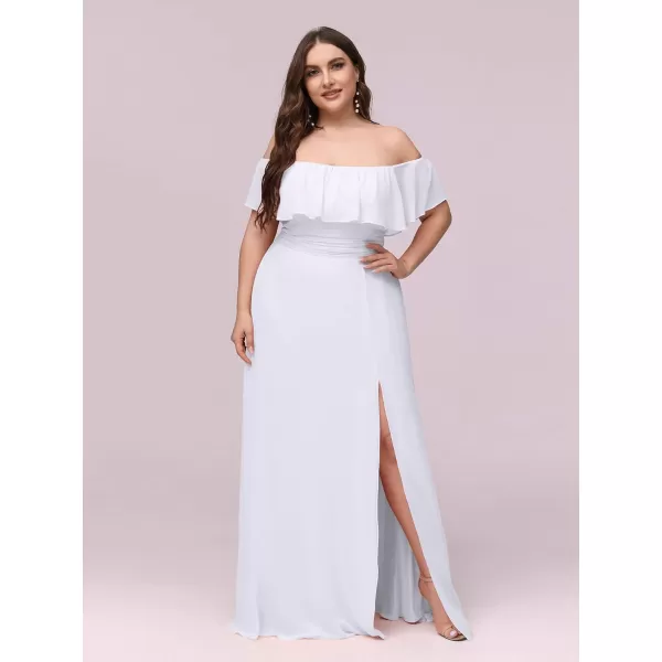 EverPretty Womens Plus Size Off Shoulder Ruffle Sleeves Side Split Chiffon Floor Length Formal Dress 0968PZUSAWhite