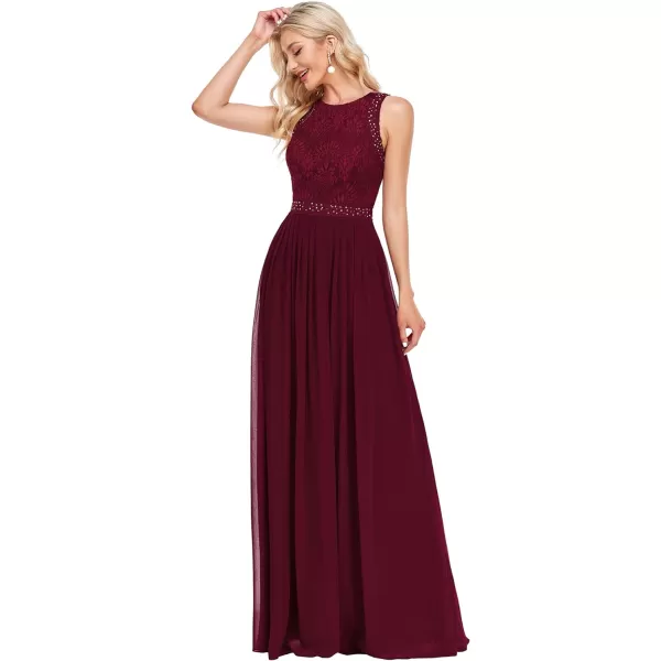 EverPretty Womens Round Neck Pleated ALine Floor Length Bridesmaid Dress 07391USABurgundy