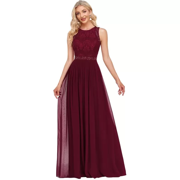 EverPretty Womens Round Neck Pleated ALine Floor Length Bridesmaid Dress 07391USABurgundy