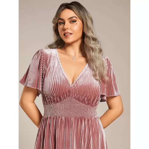 EverPretty Womens Ruched V Neck Ruffed Sleeves Velvet Plus Size Fall Wedding Guest Dress 01939DAOrchid