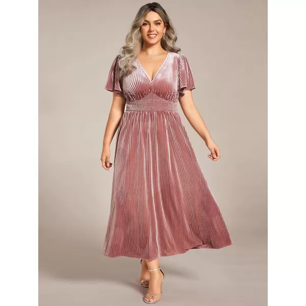 EverPretty Womens Ruched V Neck Ruffed Sleeves Velvet Plus Size Fall Wedding Guest Dress 01939DAOrchid