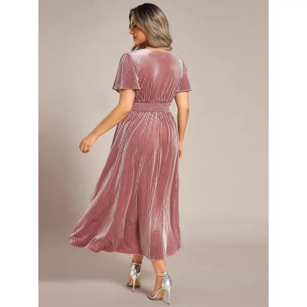 EverPretty Womens Ruched V Neck Ruffed Sleeves Velvet Plus Size Fall Wedding Guest Dress 01939DAOrchid