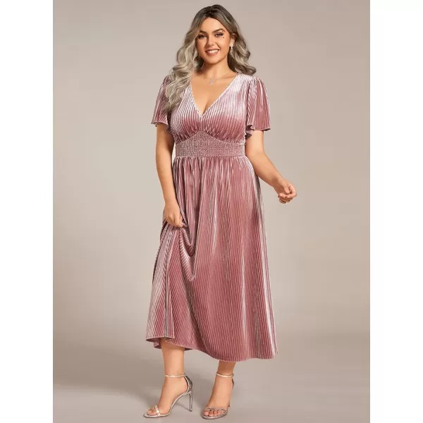 EverPretty Womens Ruched V Neck Ruffed Sleeves Velvet Plus Size Fall Wedding Guest Dress 01939DAOrchid