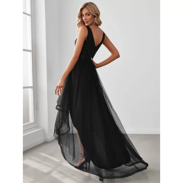 EverPretty Womens Sequin VNeck Sleeveless HighLow Aline Evening Party Dress 0793USABlack