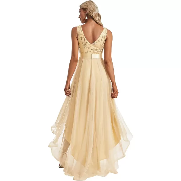 EverPretty Womens Sequin VNeck Sleeveless HighLow Aline Evening Party Dress 0793USAGold