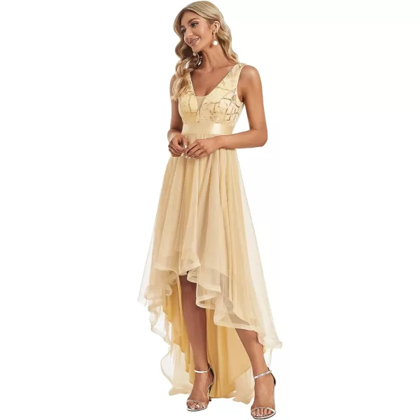 EverPretty Womens Sequin VNeck Sleeveless HighLow Aline Evening Party Dress 0793USAGold