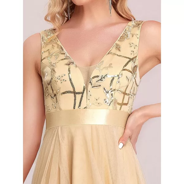 EverPretty Womens Sequin VNeck Sleeveless HighLow Aline Evening Party Dress 0793USAGold