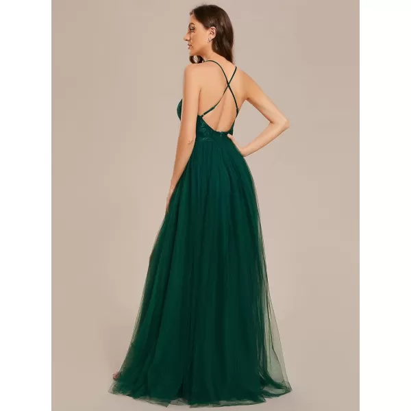 EverPretty Womens Sexy Spaghetti Straps A Line Lace VNeck Maxi Evening Dress 02015Deep Green