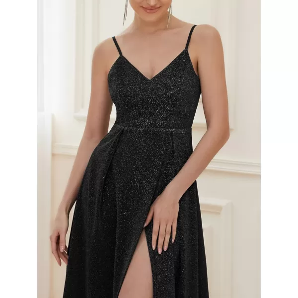 EverPretty Womens Sexy Spaghetti Straps Slit ALine Glitter Prom Dress 50120Black