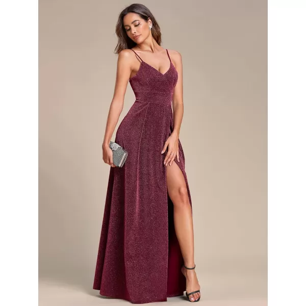 EverPretty Womens Sexy Spaghetti Straps Slit ALine Glitter Prom Dress 50120Burgundy