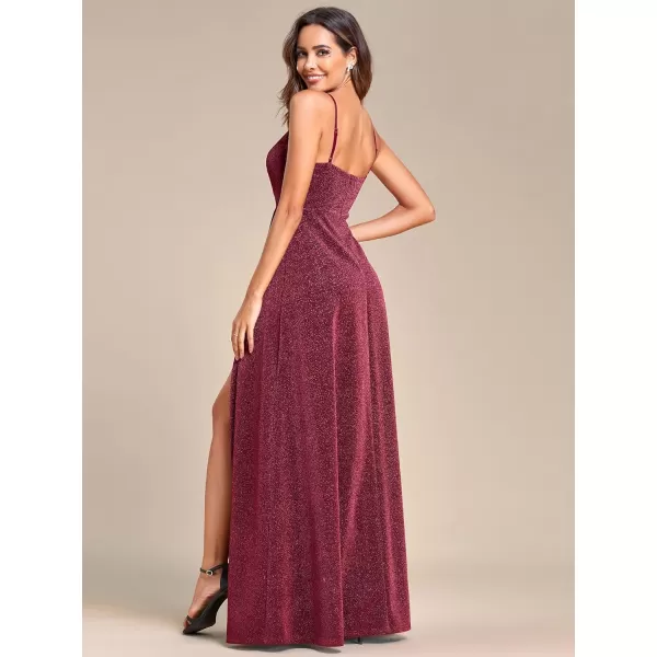 EverPretty Womens Sexy Spaghetti Straps Slit ALine Glitter Prom Dress 50120Burgundy