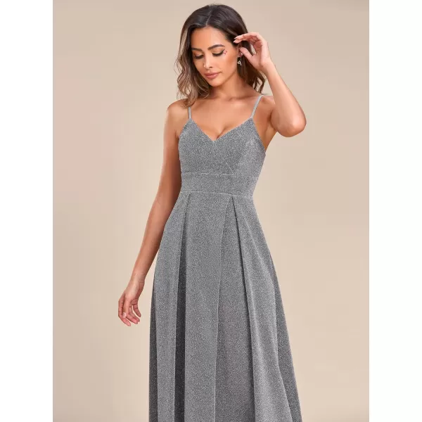 EverPretty Womens Sexy Spaghetti Straps Slit ALine Glitter Prom Dress 50120Grey