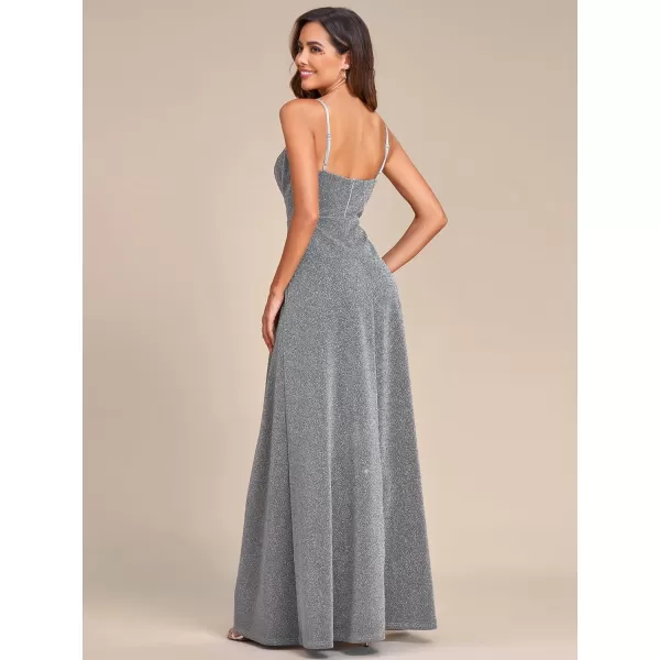 EverPretty Womens Sexy Spaghetti Straps Slit ALine Glitter Prom Dress 50120Grey