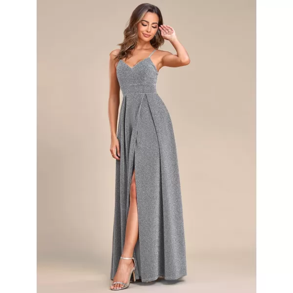 EverPretty Womens Sexy Spaghetti Straps Slit ALine Glitter Prom Dress 50120Grey