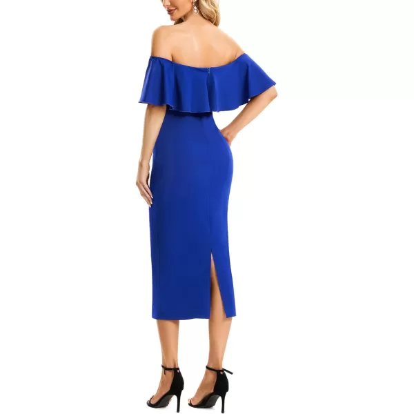 EverPretty Womens Strapless Ruffle Sleeves Bodycon Summer Midi Wedding Guest Dresses 01763Sapphire Blue