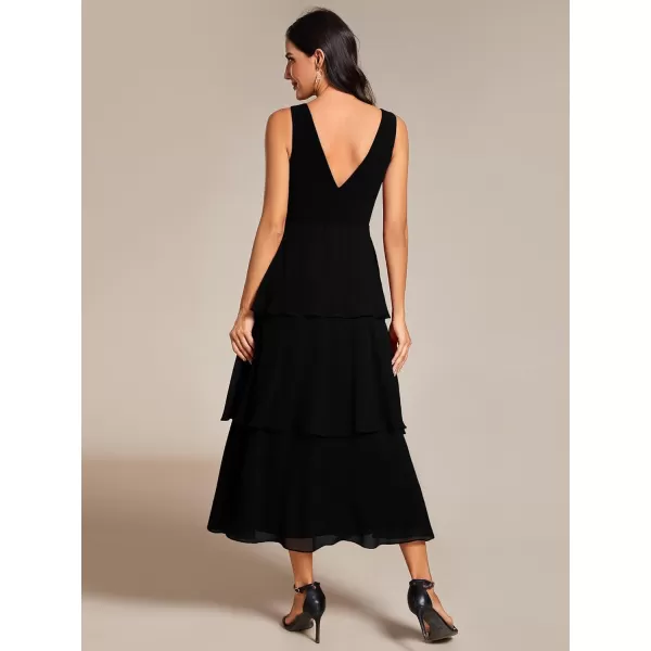 EverPretty Womens Summer Formal Dresses A Line V Neck Sleeveless Tiered Layered Midi Wedding Guest Dress 02110Black