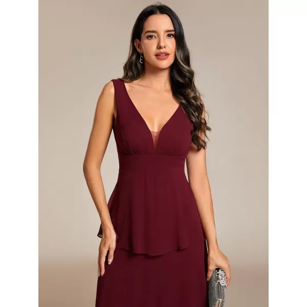EverPretty Womens Summer Formal Dresses A Line V Neck Sleeveless Tiered Layered Midi Wedding Guest Dress 02110Burgundy