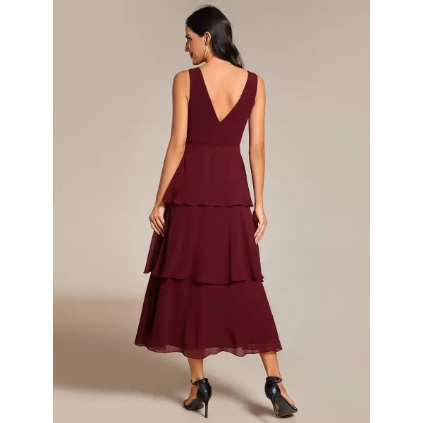 EverPretty Womens Summer Formal Dresses A Line V Neck Sleeveless Tiered Layered Midi Wedding Guest Dress 02110Burgundy