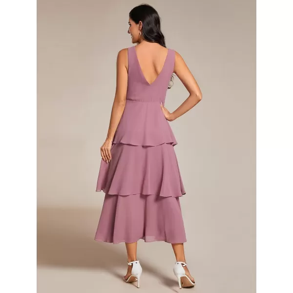 EverPretty Womens Summer Formal Dresses A Line V Neck Sleeveless Tiered Layered Midi Wedding Guest Dress 02110Orchid