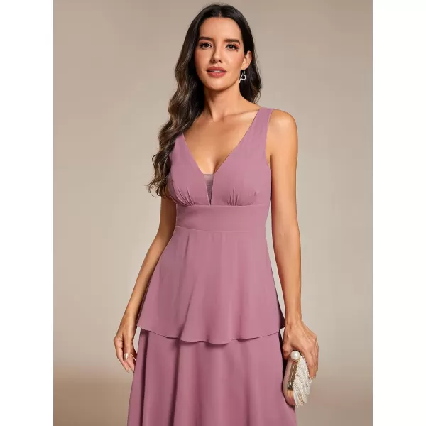 EverPretty Womens Summer Formal Dresses A Line V Neck Sleeveless Tiered Layered Midi Wedding Guest Dress 02110Orchid