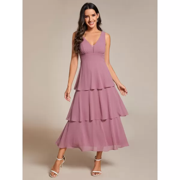 EverPretty Womens Summer Formal Dresses A Line V Neck Sleeveless Tiered Layered Midi Wedding Guest Dress 02110Orchid