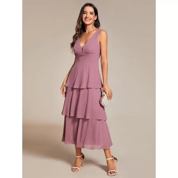EverPretty Womens Summer Formal Dresses A Line V Neck Sleeveless Tiered Layered Midi Wedding Guest Dress 02110Orchid