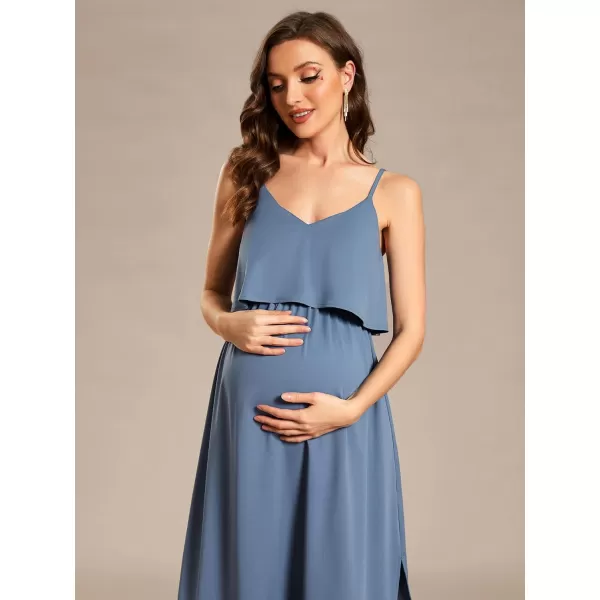 EverPretty Womens V Neck Open Back Adjustable Spaghetti Straps Slit A Line Summer Maternity Dresses 01860Dusty Navy