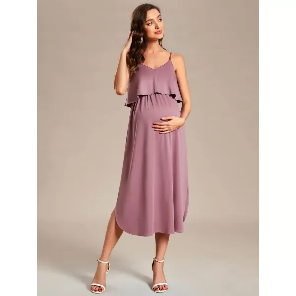 EverPretty Womens V Neck Open Back Adjustable Spaghetti Straps Slit A Line Summer Maternity Dresses 01860Orchid