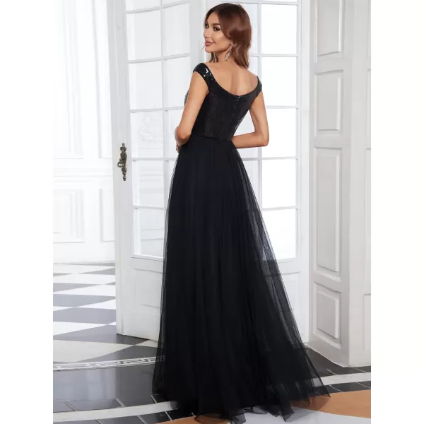 EverPretty Womens V Neck Sequin Tulle A Line Evening Formal Dress 0277Black