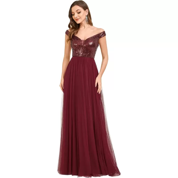 EverPretty Womens V Neck Sequin Tulle A Line Evening Formal Dress 0277Burgundy