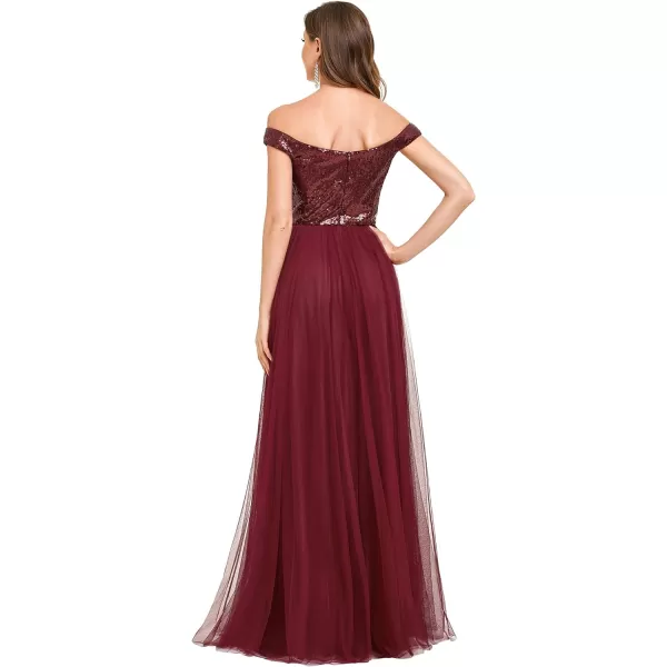 EverPretty Womens V Neck Sequin Tulle A Line Evening Formal Dress 0277Burgundy