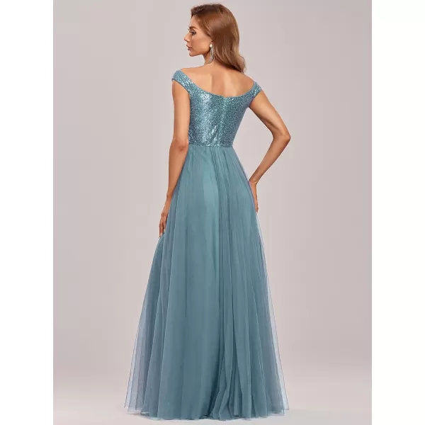 EverPretty Womens V Neck Sequin Tulle A Line Evening Formal Dress 0277Demin Blue