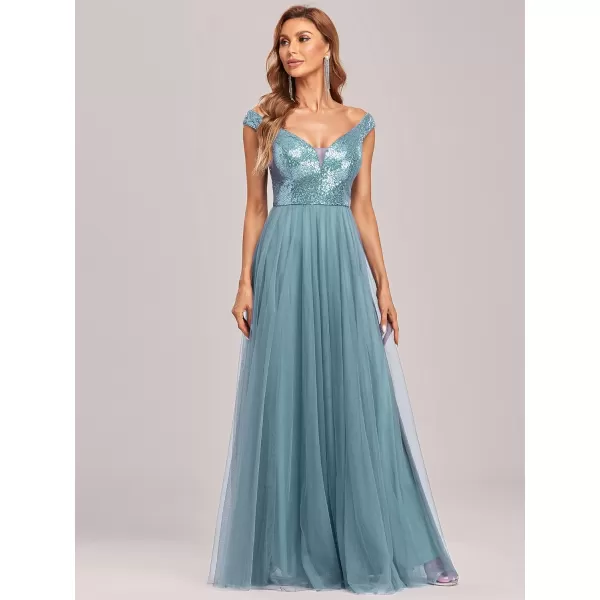 EverPretty Womens V Neck Sequin Tulle A Line Evening Formal Dress 0277Demin Blue