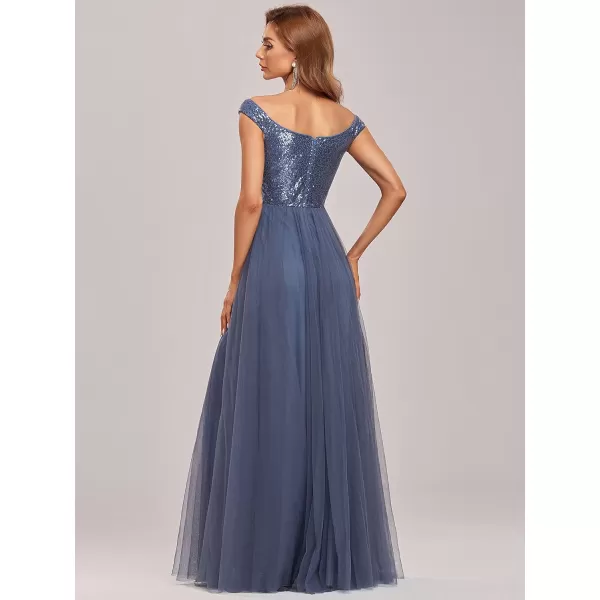 EverPretty Womens V Neck Sequin Tulle A Line Evening Formal Dress 0277Dusty Navy