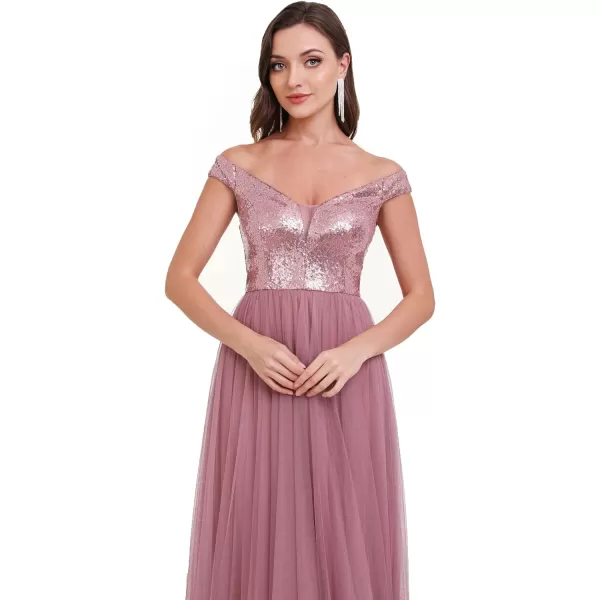 EverPretty Womens V Neck Sequin Tulle A Line Evening Formal Dress 0277Orchid