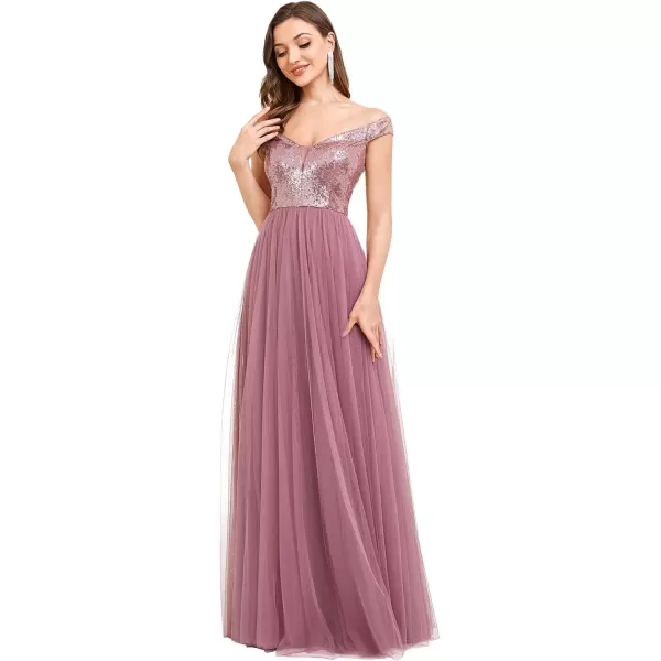 EverPretty Womens V Neck Sequin Tulle A Line Evening Formal Dress 0277Orchid