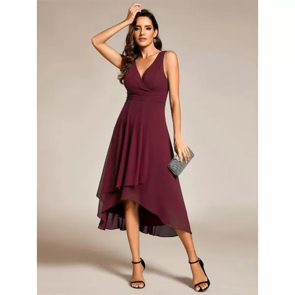 EverPretty Womens V Neck Sleeveless Empire Waist Semi Formal Dress Pleated Chiffon Wedding Guest Dresses 61926Burgundy