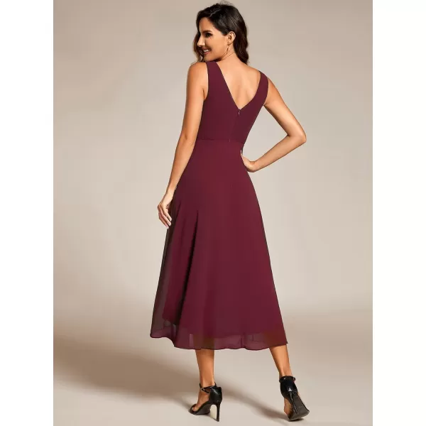 EverPretty Womens V Neck Sleeveless Empire Waist Semi Formal Dress Pleated Chiffon Wedding Guest Dresses 61926Burgundy