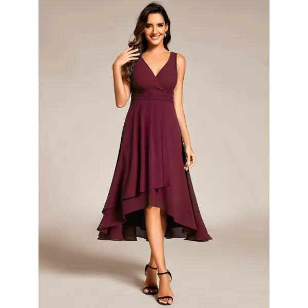 EverPretty Womens V Neck Sleeveless Empire Waist Semi Formal Dress Pleated Chiffon Wedding Guest Dresses 61926Burgundy