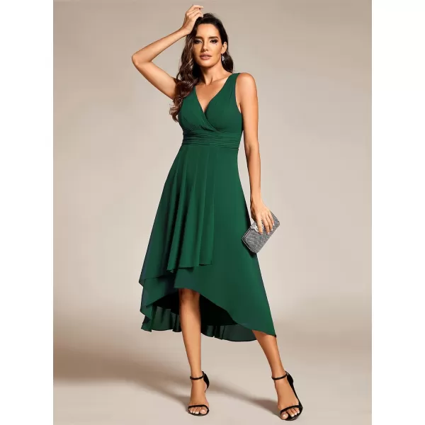 EverPretty Womens V Neck Sleeveless Empire Waist Semi Formal Dress Pleated Chiffon Wedding Guest Dresses 61926Dark Green