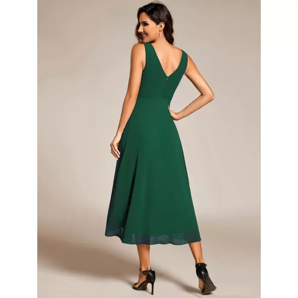 EverPretty Womens V Neck Sleeveless Empire Waist Semi Formal Dress Pleated Chiffon Wedding Guest Dresses 61926Dark Green